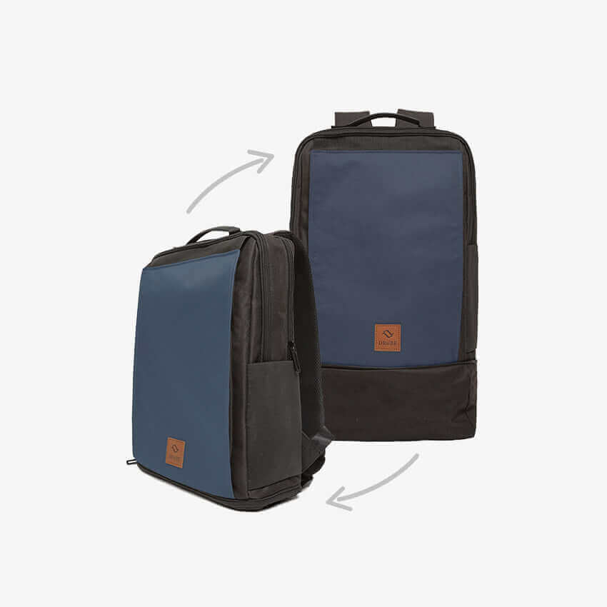 DRiiBE CITYC Laptop 2-in-1 backpack in navy blue with multiple compartments and padded straps, designed for versatile daily use.
