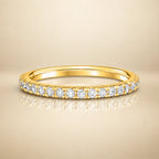 Gold vermeil classic eternity ring with 1.8mm band, featuring a continuous row of small sparkling stones, by Vianne Jewellery.