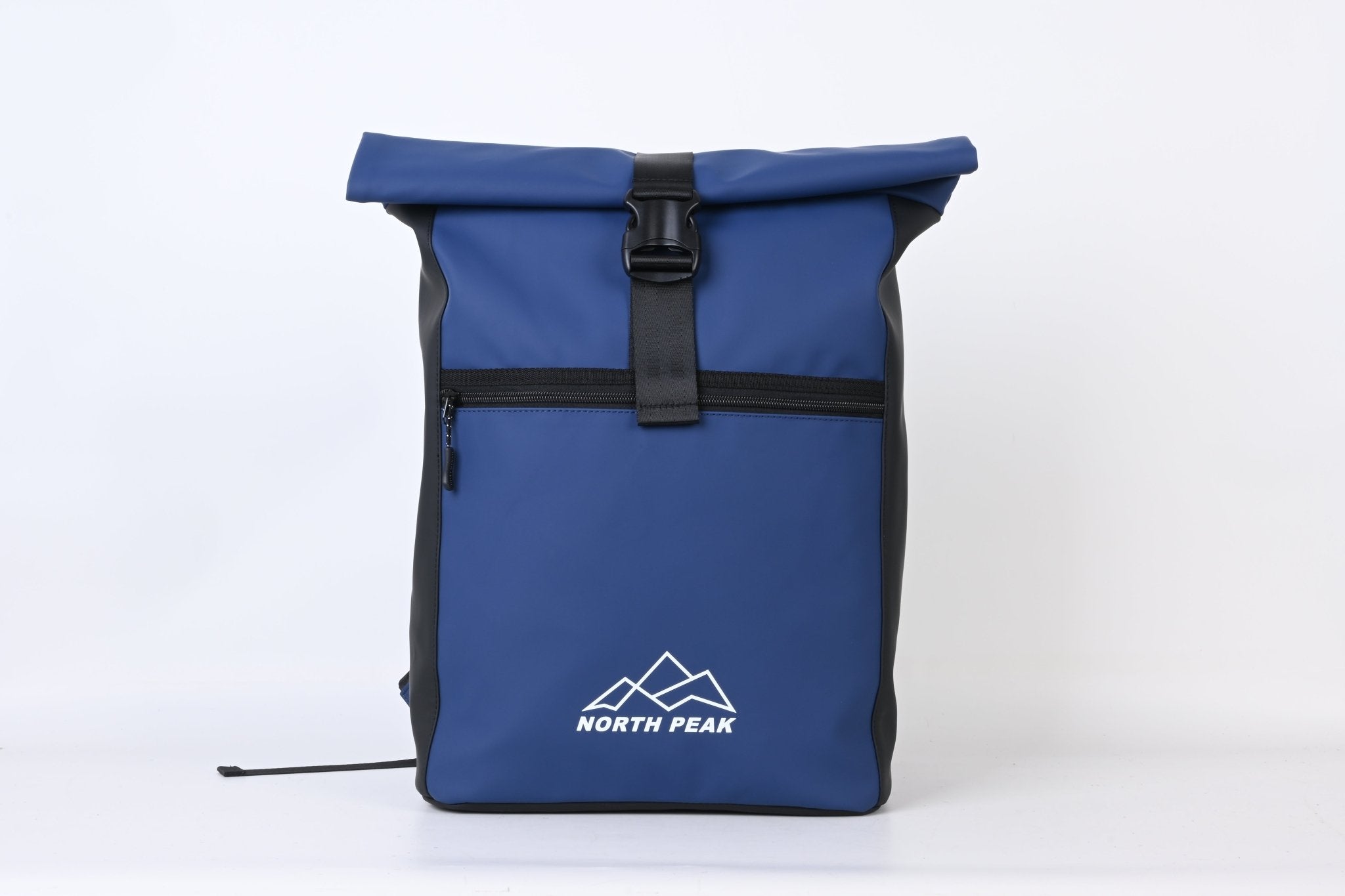 North Peak Blaze Backpack with multiple compartments and padded straps, shown in a detailed side view.