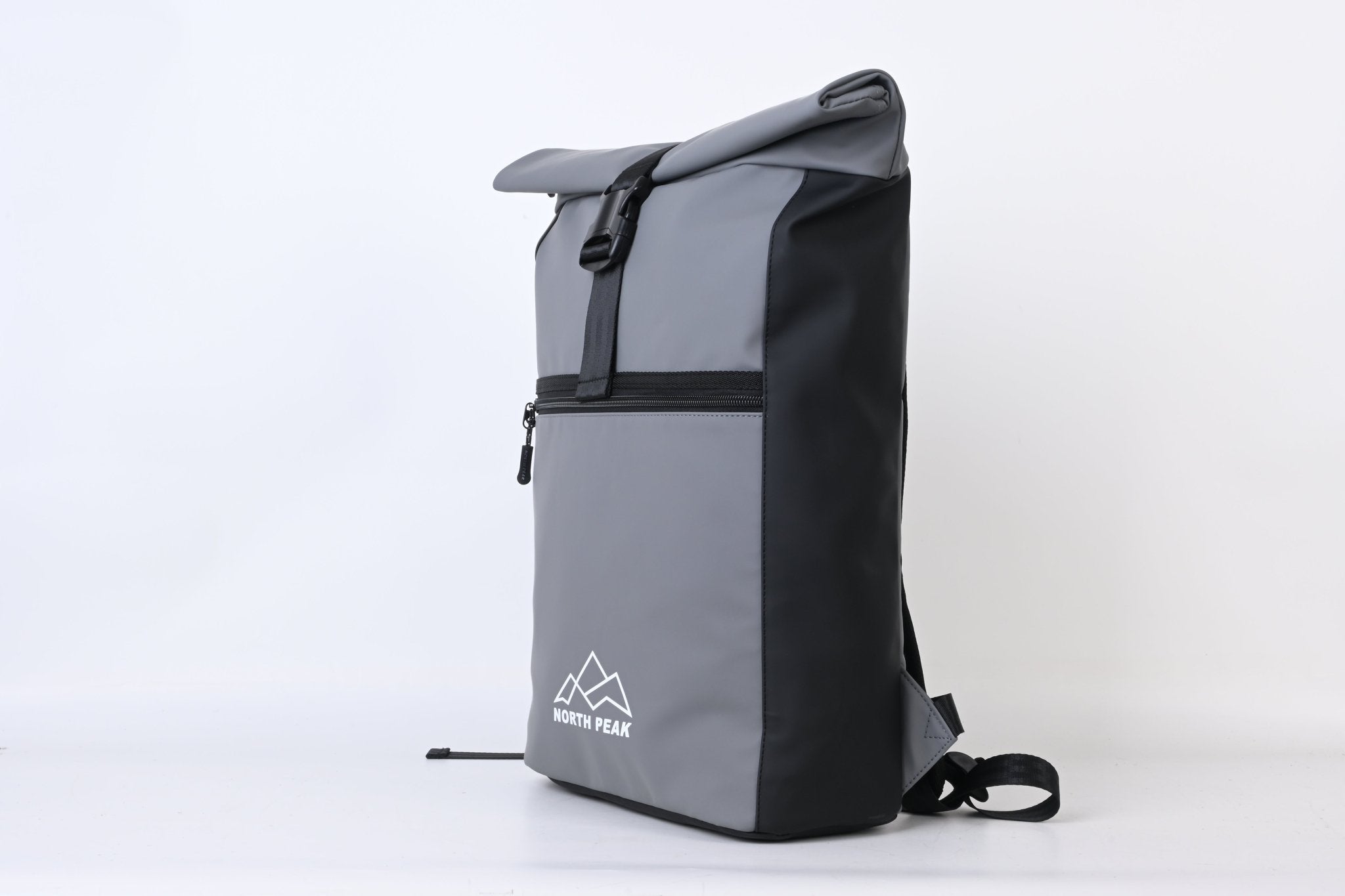 North Peak Blaze backpack with multiple compartments and adjustable straps, shown in black on a white background.