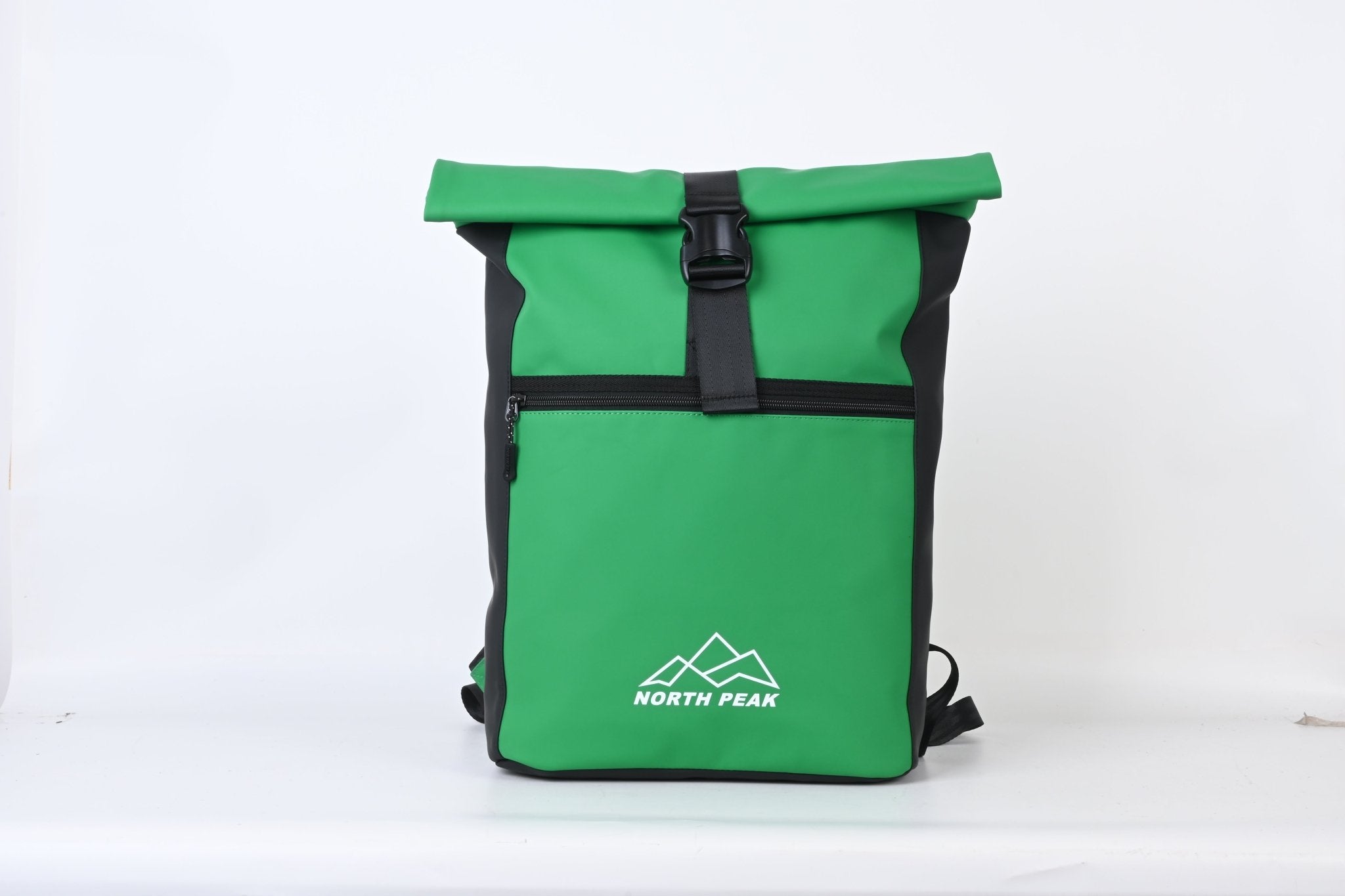 North Peak Blaze Backpack with adjustable straps and multiple compartments, shown in black with sleek design.