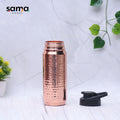 Pure copper water bottle with hand-hammered design, leak-proof cap, 750ml capacity, by SAMA Homes.