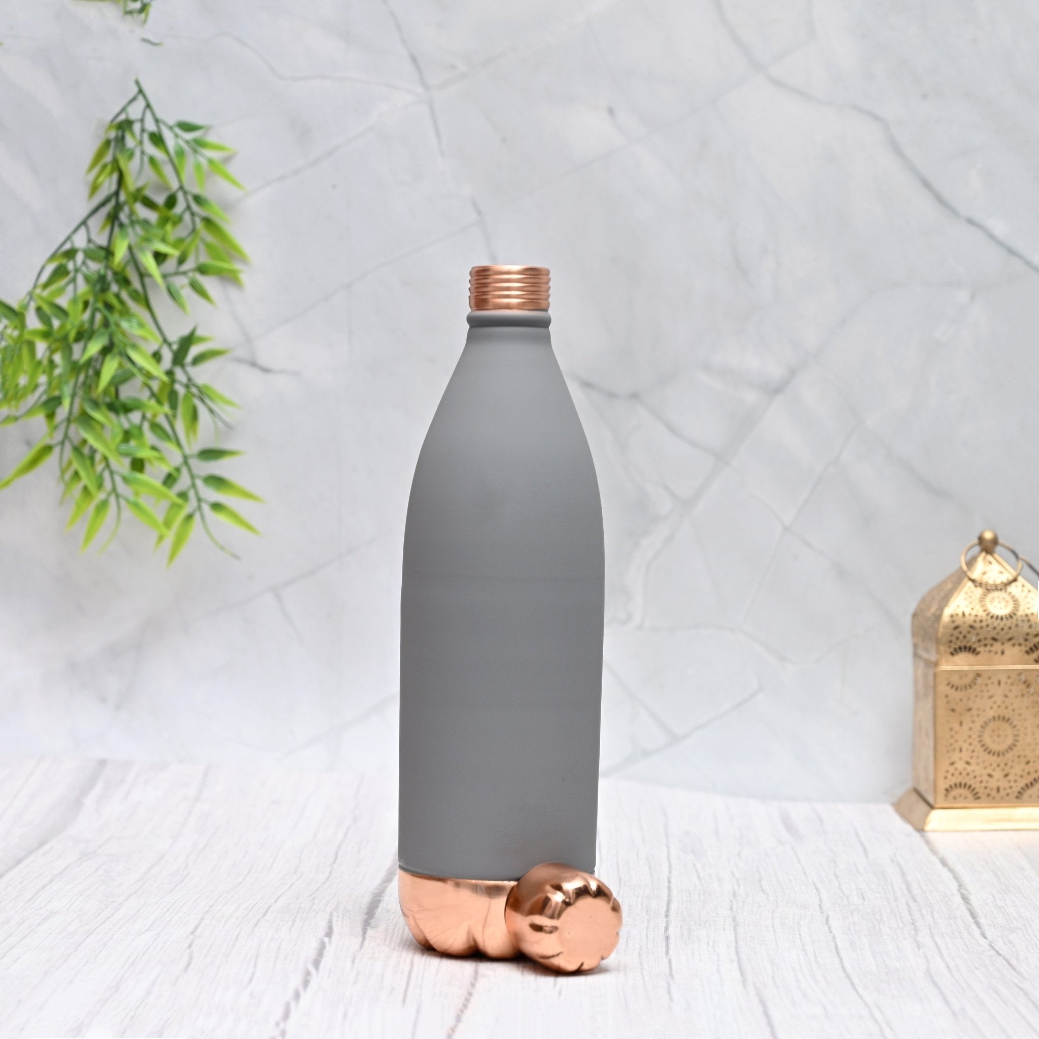 Pure copper Atlas Silk bottle in grey with 1000ml capacity, designed by SAMA Homes for drinking and hydration.