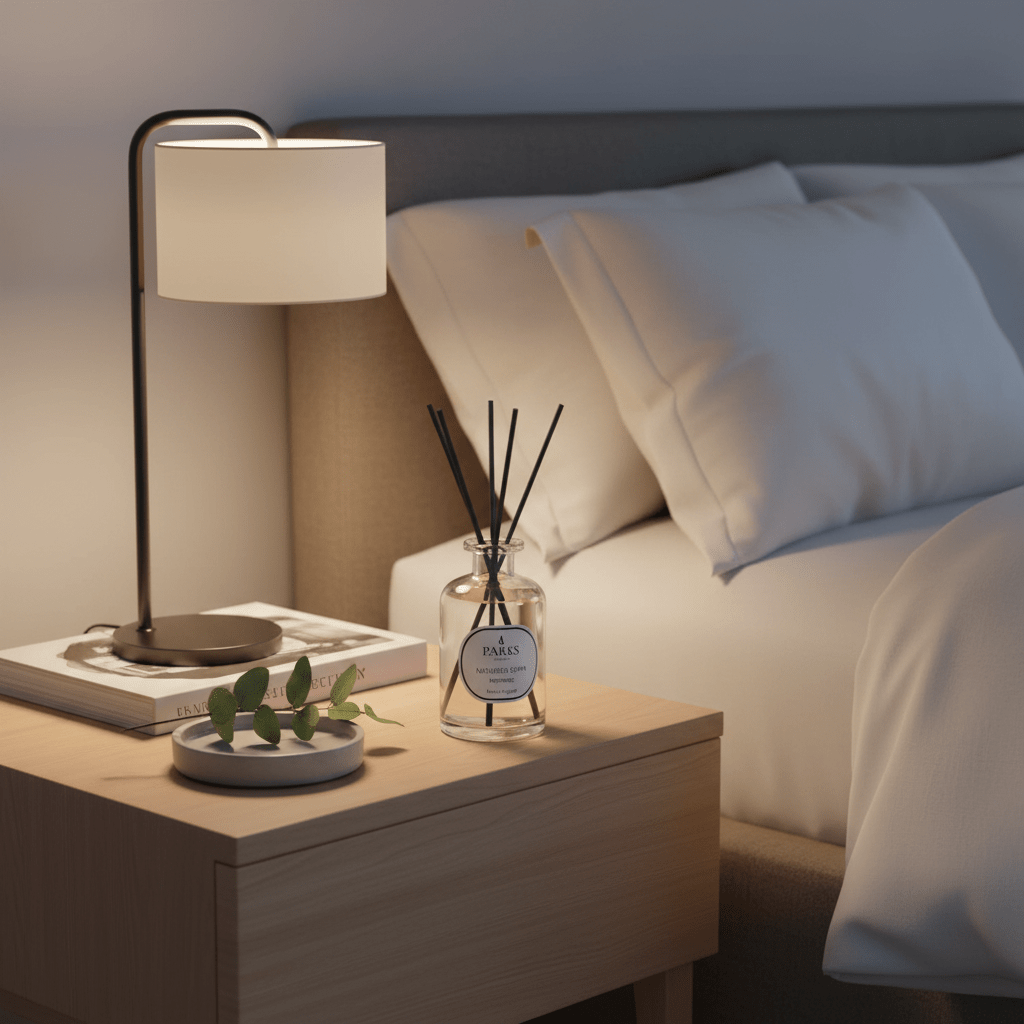 Parks Candles inspiring 220ml fragrance diffuser with decorative reed sticks and elegant glass bottle.