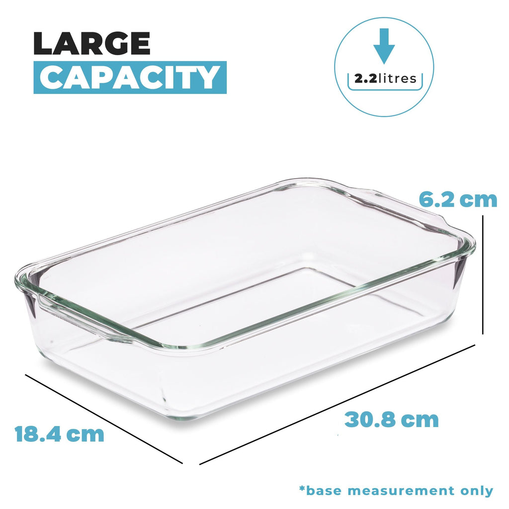 Igluu Meal Prep borosilicate glass lasagne dish with lid, 2.2L, showcasing a clear, durable baking and storage dish with lid.