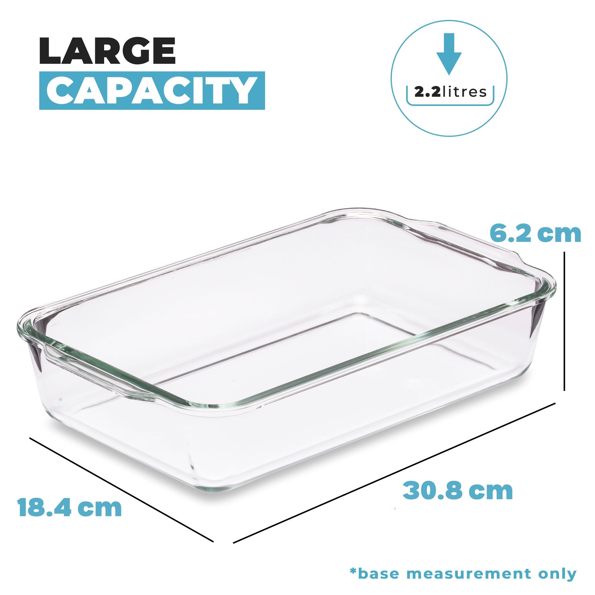 Igluu Meal Prep borosilicate glass lasagne dish with lid, 2.2L, showcasing a clear, durable baking and storage dish with lid.