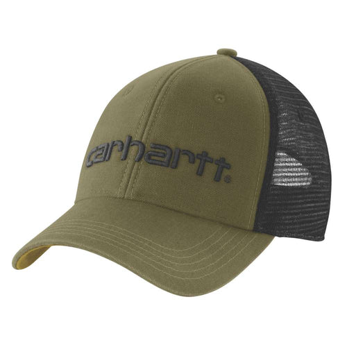 Carhartt Canvas Mesh Back Logo Graphic Cap, stylish headwear with embroidered logo and breathable mesh back in a durable design.