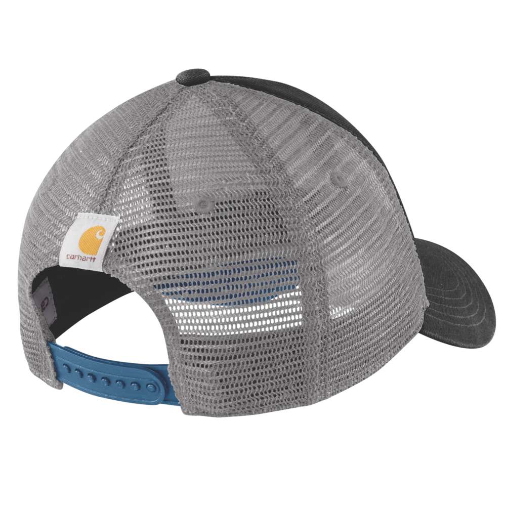 Carhartt Canvas Mesh Back Logo Graphic Cap, stylish headwear with adjustable mesh back and embroidered logo, perfect for work or casual wear.