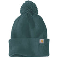 Gray Carhartt Women's Knit Pom-Pom Cuffed Beanie, warm headwear with pom-pom and cuff detail, stylish workwear headgear.