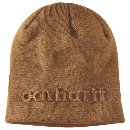 Carhartt 107002 Knit Embossed Beanie, warm headwear with embossed pattern, in brown, from Workwear Nation Ltd.