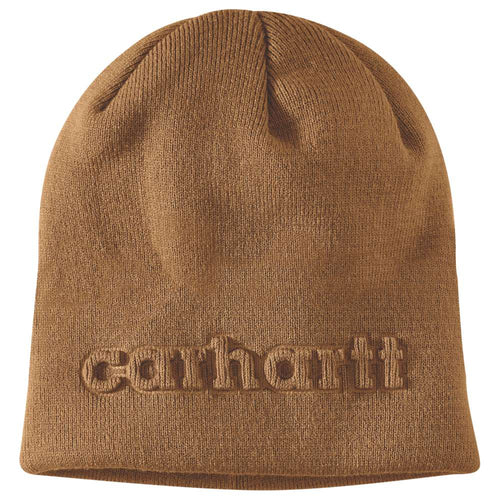 Carhartt 107002 knit embossed beanie, a warm headwear made by Workwear Nation Ltd in a brown color.