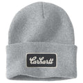Carhartt knit cuffed beanie with script patch, in gray, styled as warm headwear for cold weather, by Workwear Nation Ltd.