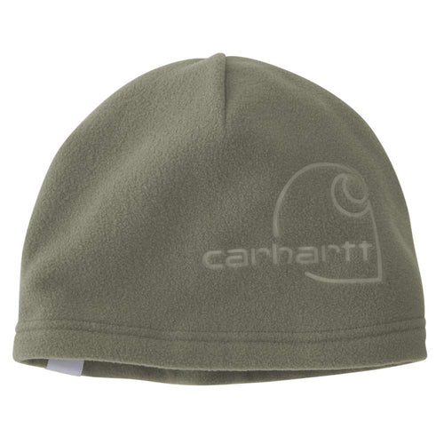 Carhartt fleece debossed hat, workwear headwear with branded logo, soft fleece material, stylish and warm for outdoor use.
