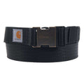 Carhartt Rugged Flex nylon webbing belt with durable design, featuring a metal buckle and black strap for workwear or casual wear.