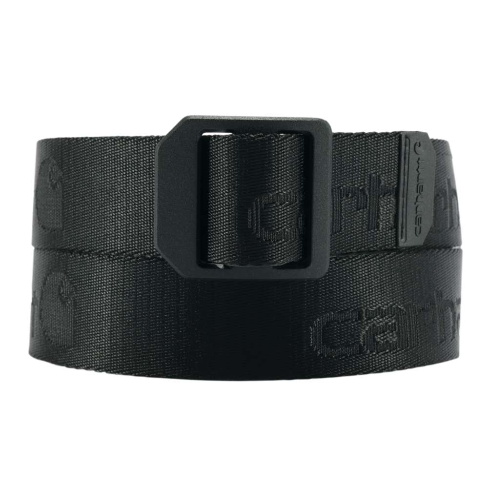 Carhartt nylon webbing ladder lock belt with black buckle, durable workwear accessory for secure waist adjustment.