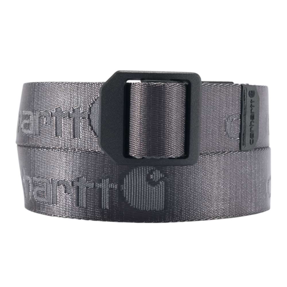 Carhartt nylon webbing ladder lock belt in black, featuring durable construction and adjustable buckle for workwear and casual wear.