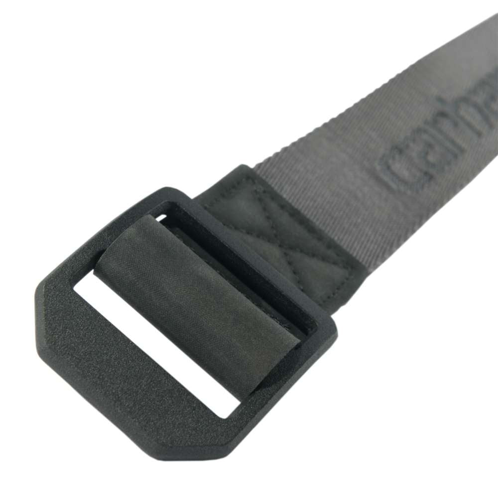 Carhartt nylon webbing ladder lock belt with metal buckle, durable workwear accessory for secure waist fitting.
