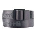 Carhartt nylon webbing ladder lock belt showing black adjustable strap and metal buckle for secure fitting.