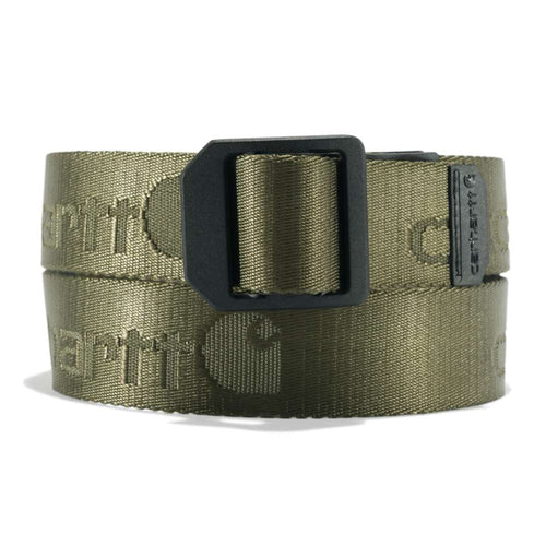 Carhartt nylon webbing ladder lock belt with black buckle, durable workwear accessory for secure fitting and style.