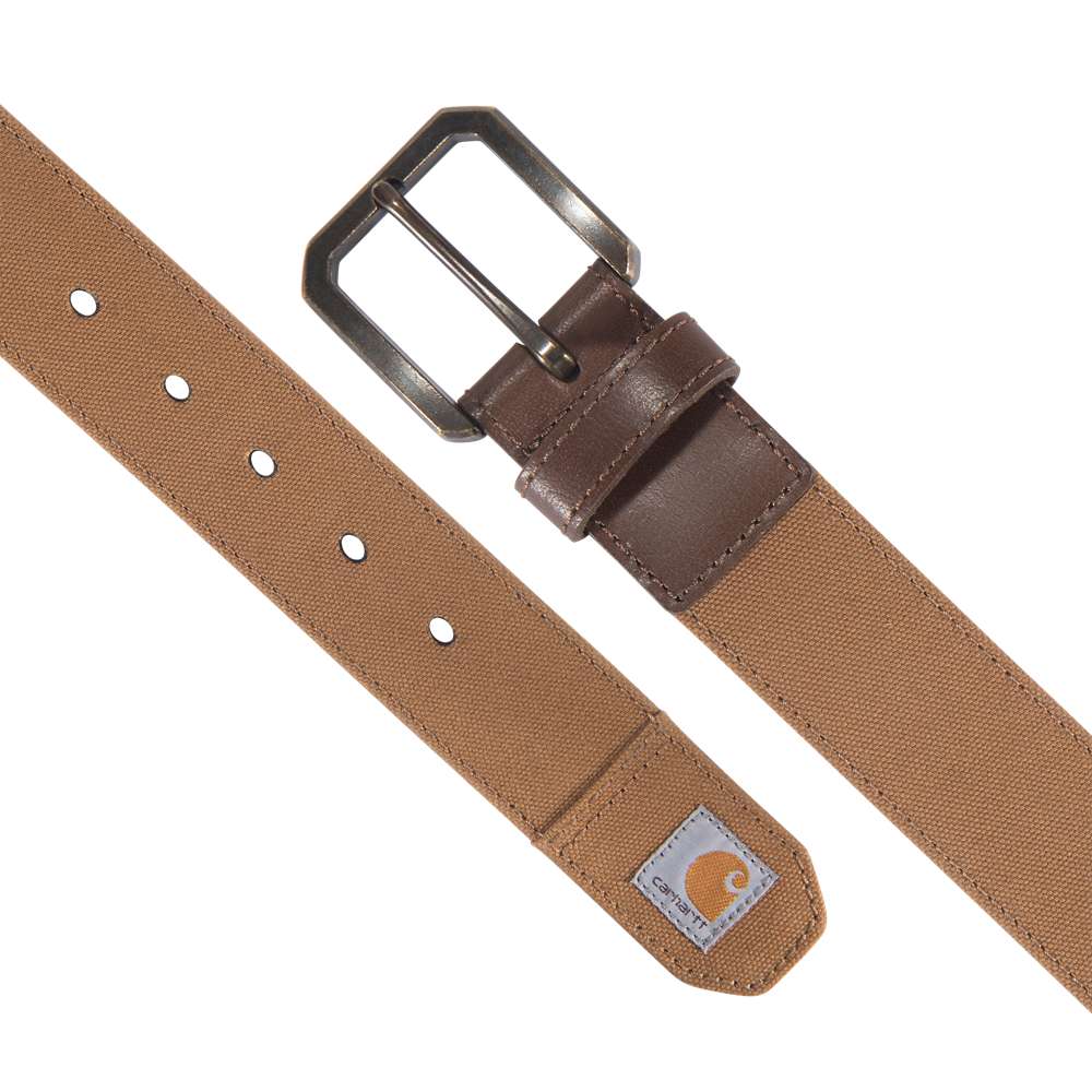 Carhartt Canvas Duck Belt from Workwear Nation Ltd, sturdy brown belt with metal buckle, ideal for casual or workwear outfits.