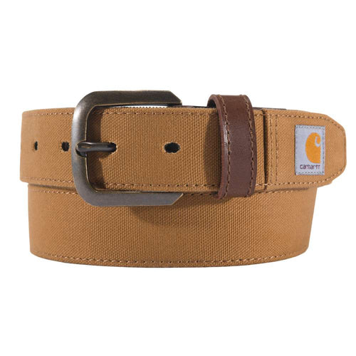 Carhartt women's canvas duck belt with leather buckle, durable workwear accessory for casual or work outfits.