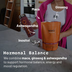 Essential Woman + Collagen superblend by HIRO featuring a woman with healthy, glowing skin and a natural supplement packaging.