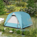 Outsunny 3-4 Person Camping Tent, Easy Set Up Waterproof Dome Tent with Sewn-in Groundsheet, Mesh Windows, Pocket and Hook for Camping, Hiking, Backpacking, Navy Blue and Light Blue