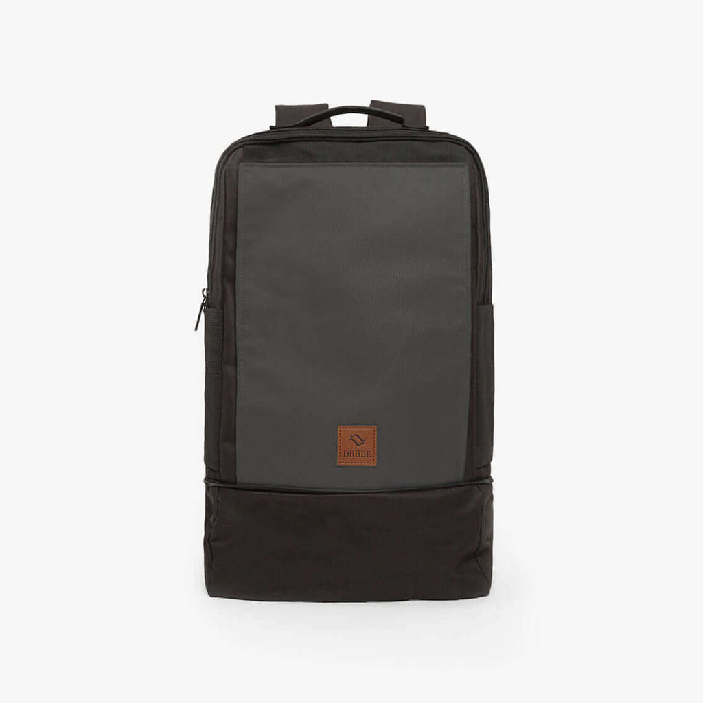 Gray DRiiBE CITYC 2-in-1 laptop backpack with expandable front pocket and wet road design, showing front view of the backpack.