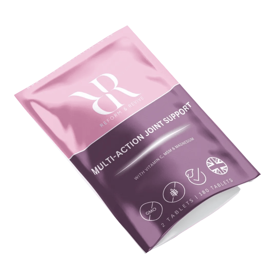 Reform and Revive multi-action joint support supplement bottle with capsules and label showing product details.
