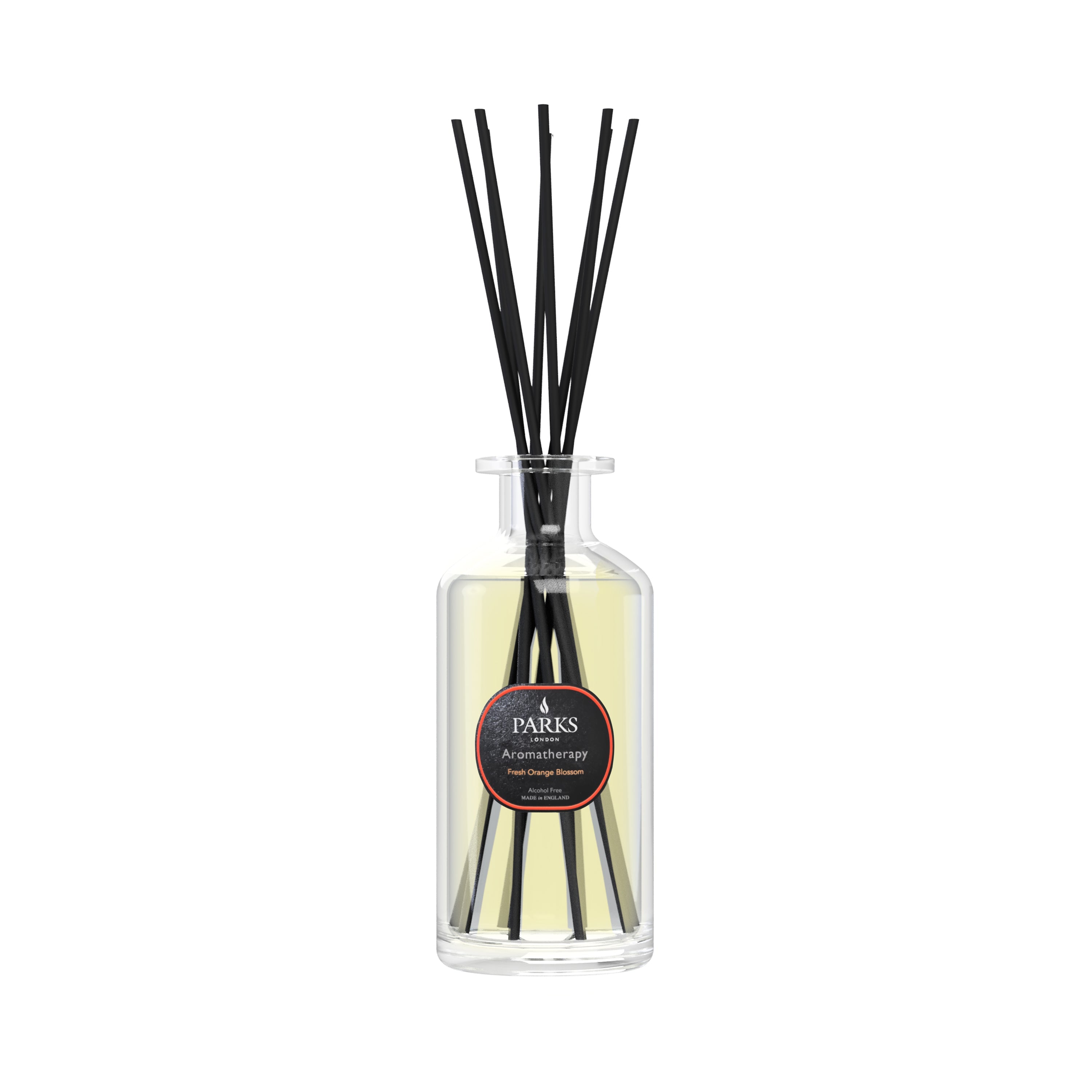 Parks Candles fresh orange blossom reed diffuser with 220ml glass bottle and natural reed sticks for home fragrance.
