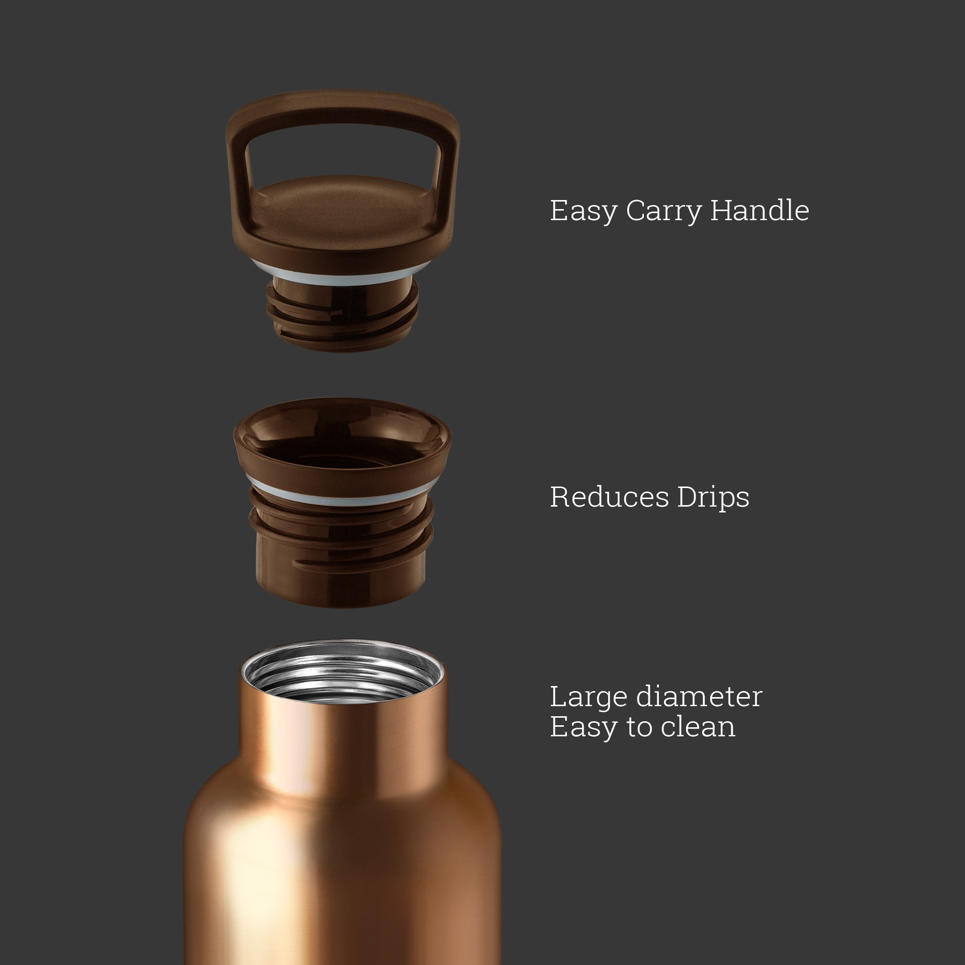 HYDY 20 oz bronze gold midnight black bottle, stainless steel reusable water bottle with sleek design and secure lid.