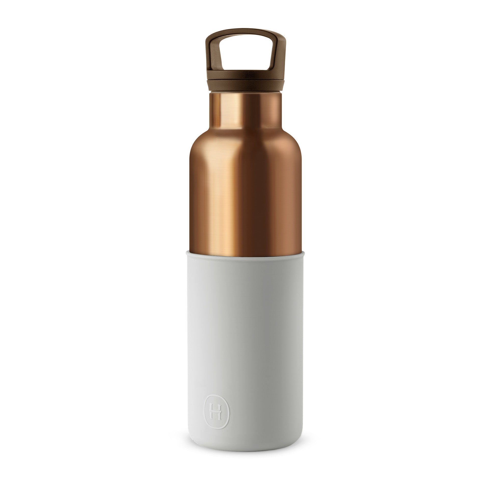 HYDY 20 oz bronze gold and cloudy grey bottle with a sleek design, perfect for stylish hydration.