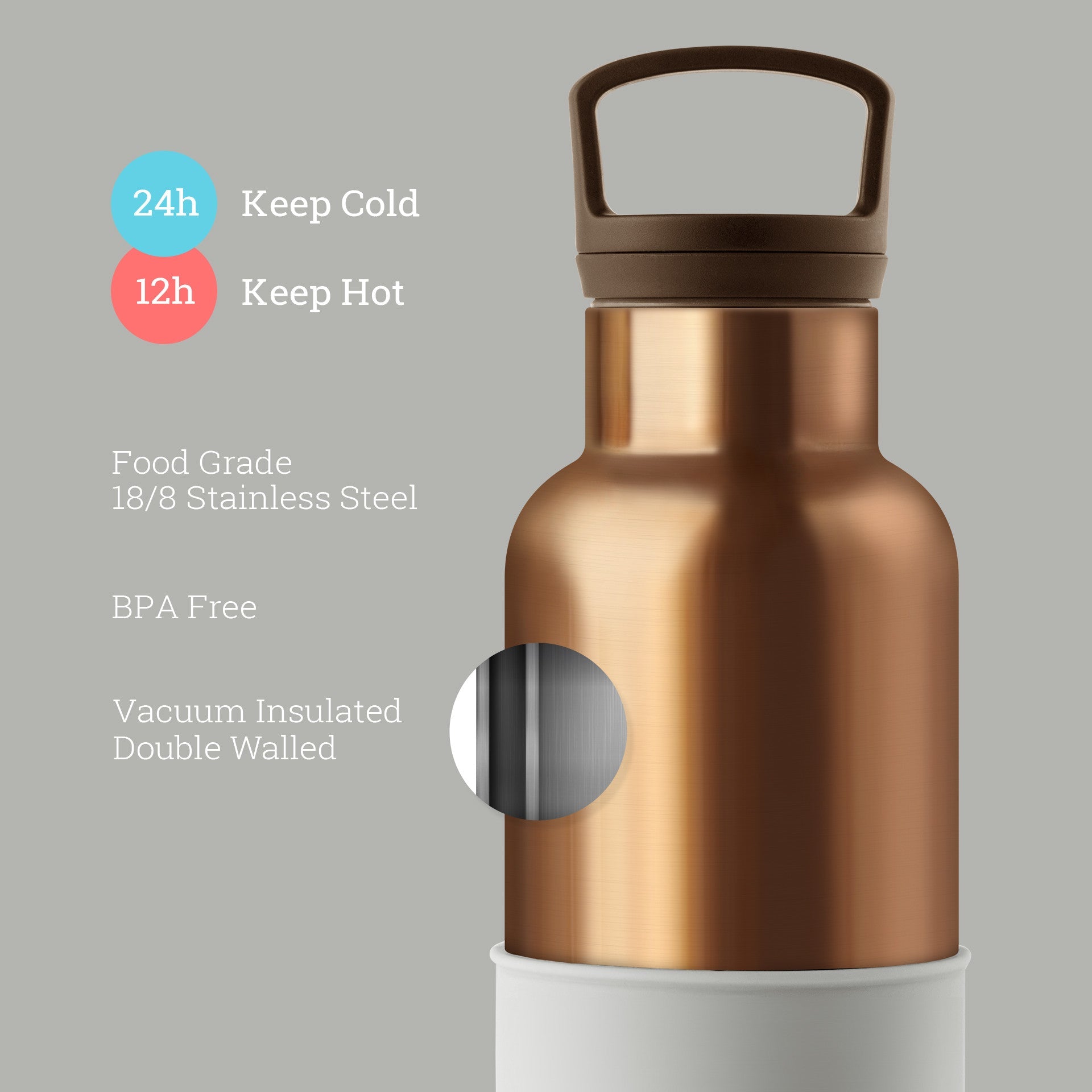Hydy 20 oz bronze gold and cloudy grey glass bottle with a sleek, modern design and smooth finish.