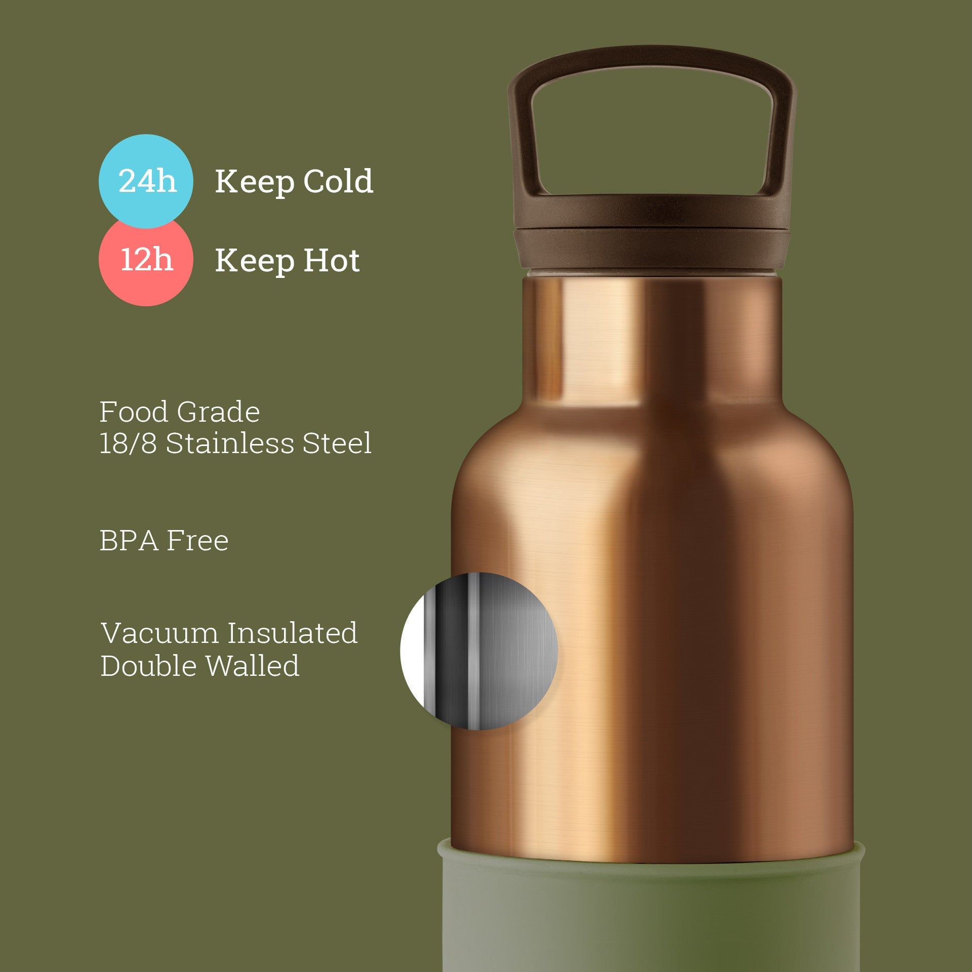 HYDY 20 oz bronze gold-seaweed green bottle, stylish and durable, with a sleek design perfect for everyday use