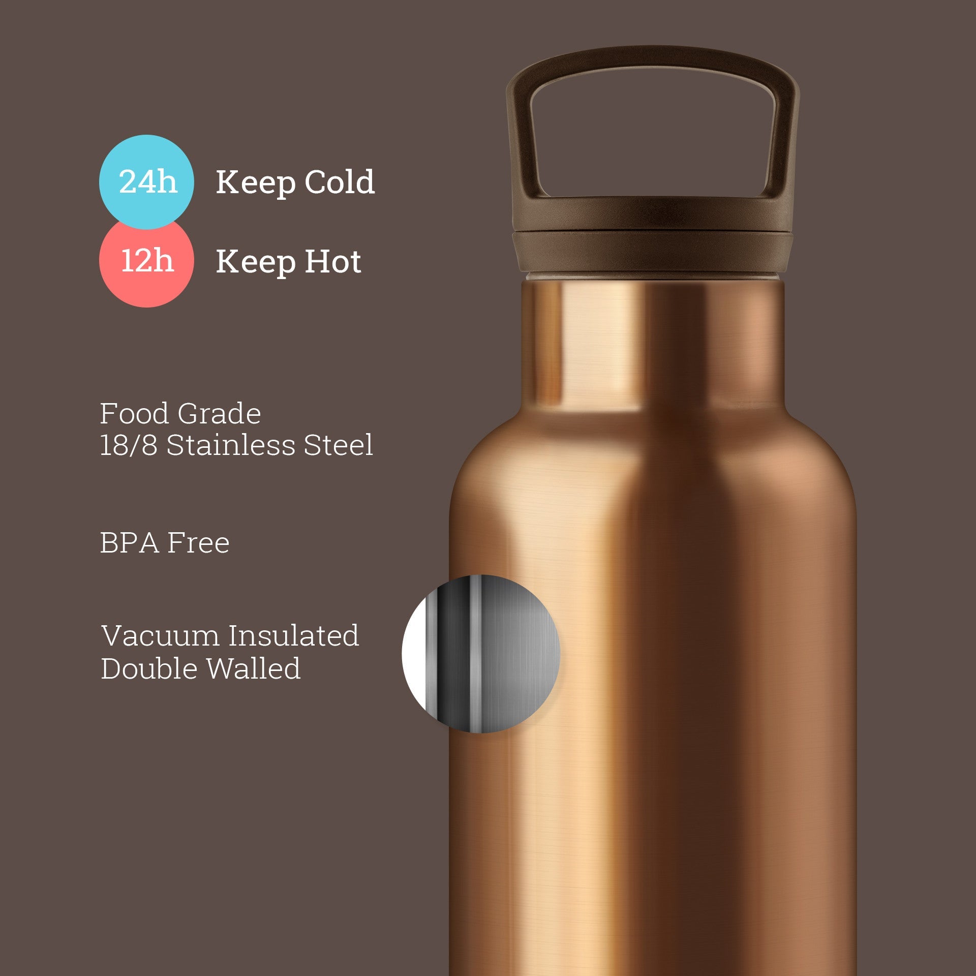 HYDY bronze gold 20 oz bottle with sleek metallic finish and ergonomic design, ideal for hydration and stylish use
