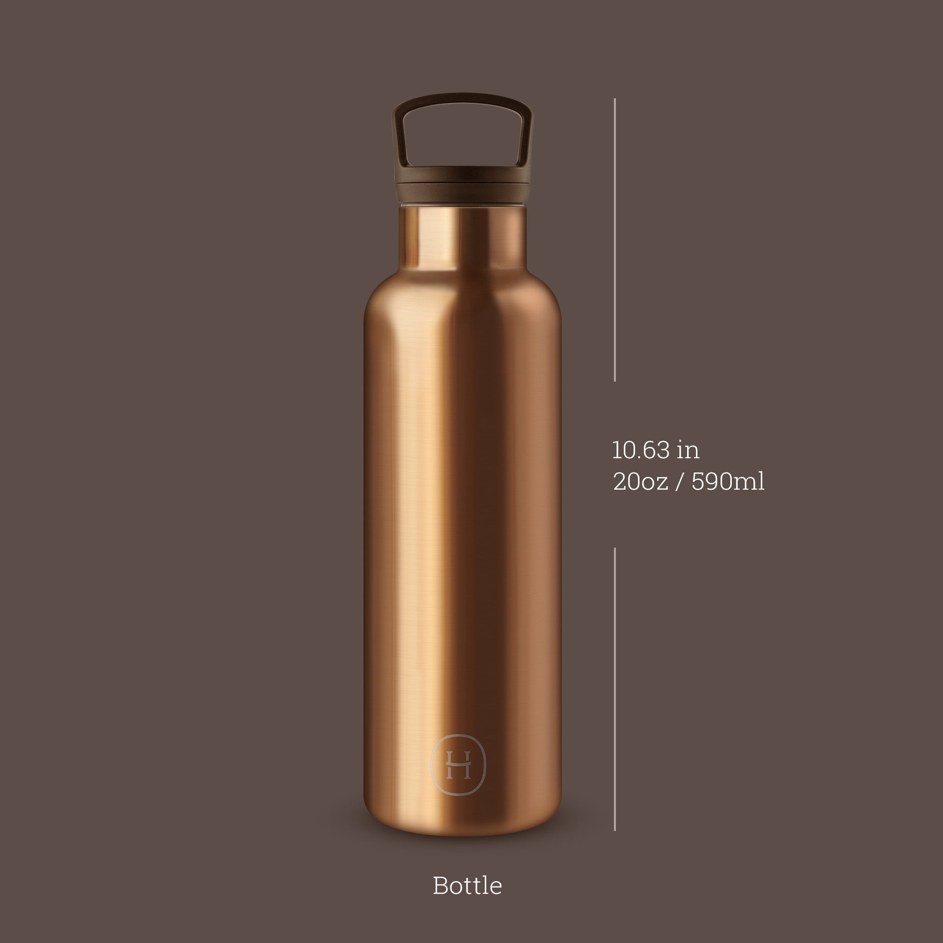 Bronze gold 20 oz HYDY bottle with a sleek metallic finish and ergonomic design for daily hydration.