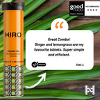 HIRO Hydration Ginger and Lemongrass triple pack bottles with fresh ingredients and vibrant labels.