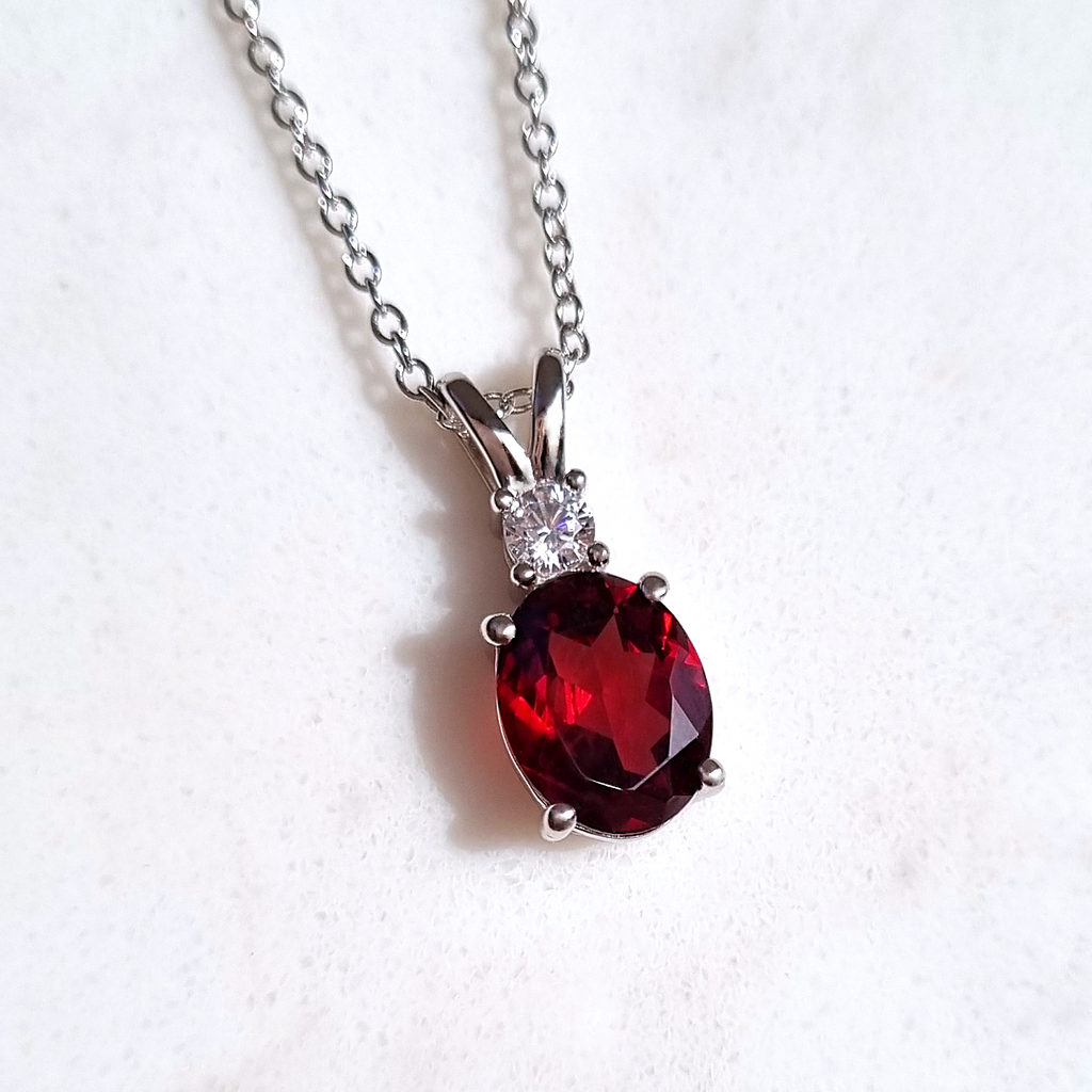Garnet Pendant Necklace in Sterling Silver