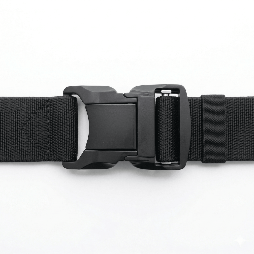 HikeWare™ elastic tactical hiking belt with quick-release buckle, showing its stretchable, durable design suitable for outdoor activities.