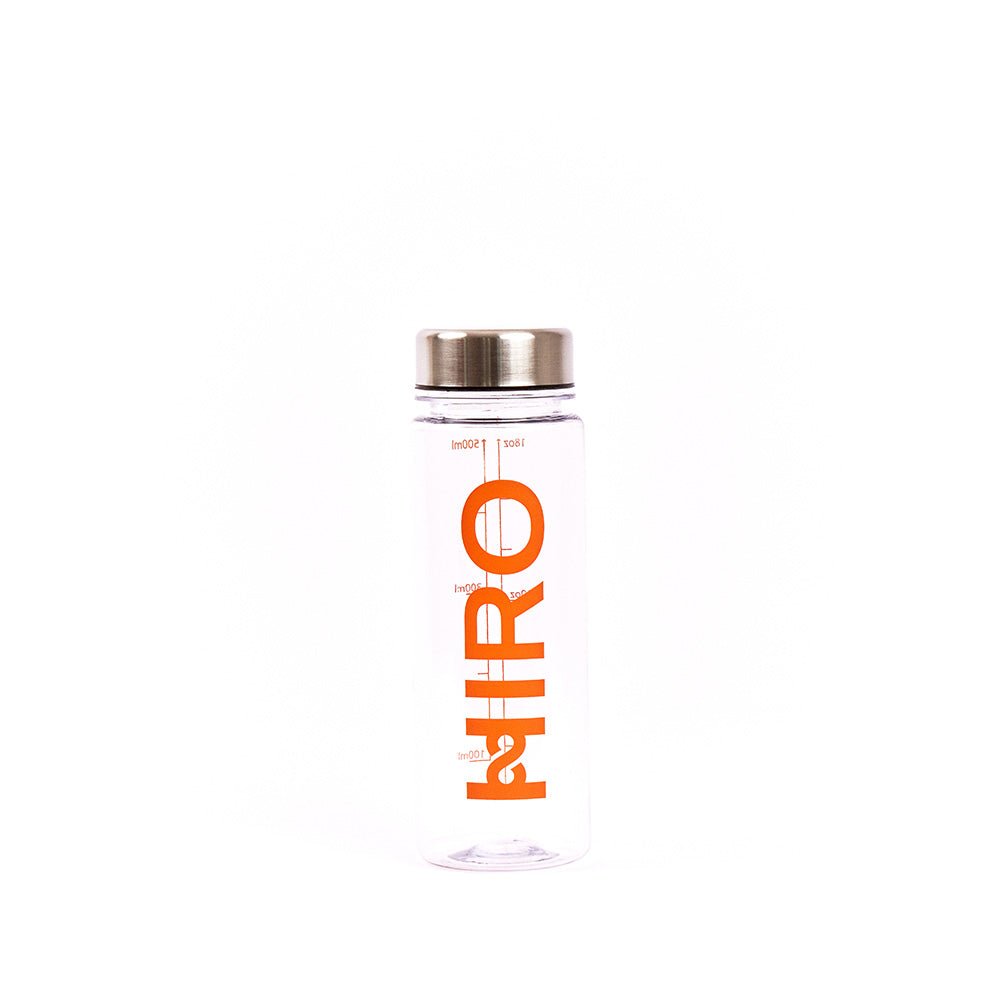Empty HIRO shaker accessory with stainless steel lid and clear body, ideal for mixing drinks or protein shakes.
