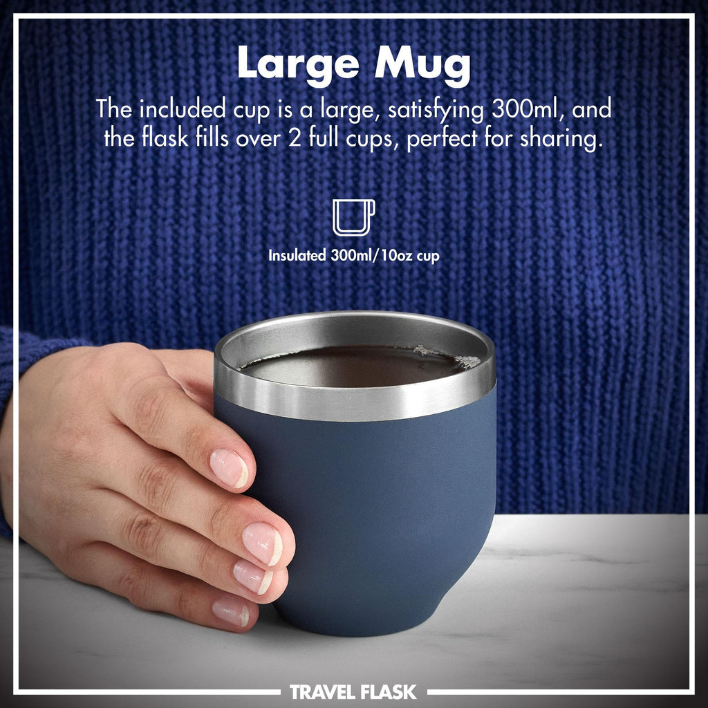 Ion8 Luma vacuum-insulated 700ml ash navy Flask and mug set, featuring sleek design, double-wall insulation, and durable stainless steel.