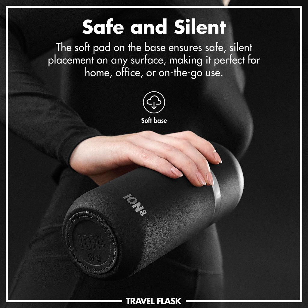 Black Luma vacuum insulated flask and mug by ION8, 700ml (24oz), showing sleek design and durable exterior.