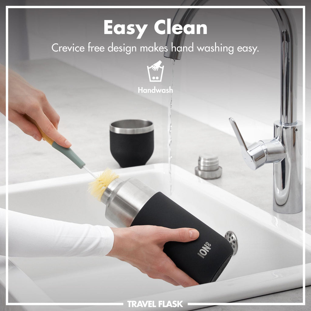 Black Luma vacuum insulated flask and mug by ION8, 700ml (24oz), showing a sleek, durable design for keeping beverages hot or cold.