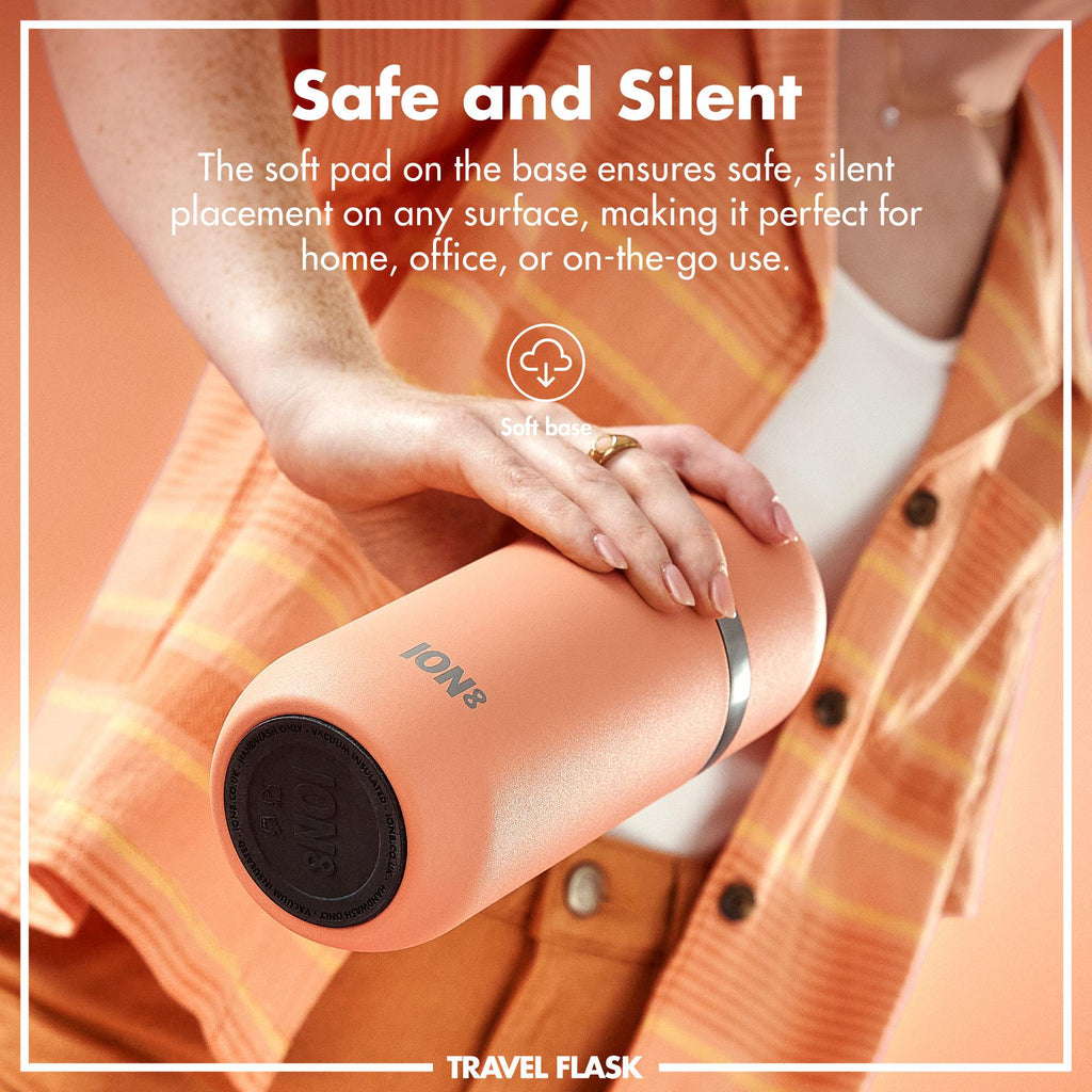 Ion8 Luma vacuum insulated flask and mug in coral, 700ml (24oz), featuring a sleek design and durable stainless steel construction.