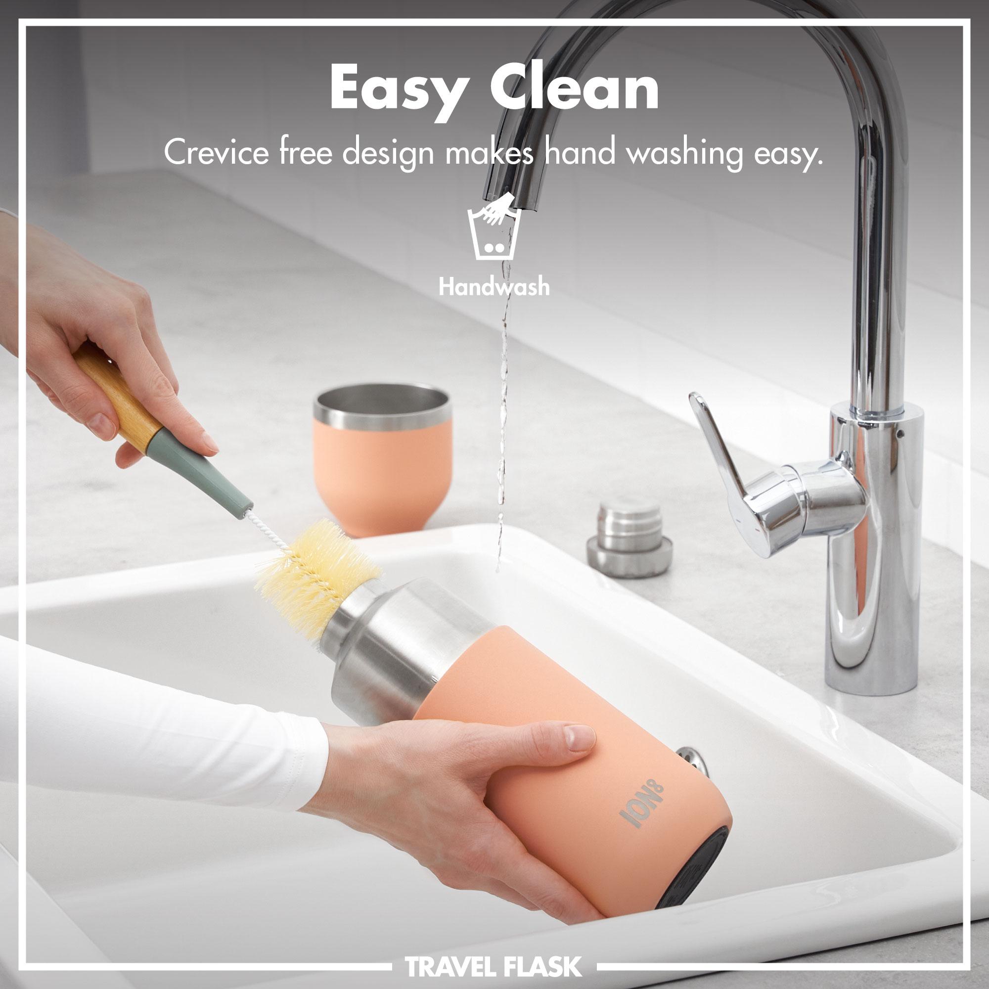 ION8 Luma vacuum insulated flask and mug in coral, 700ml (24oz), featuring a sleek design and spill-proof lid.