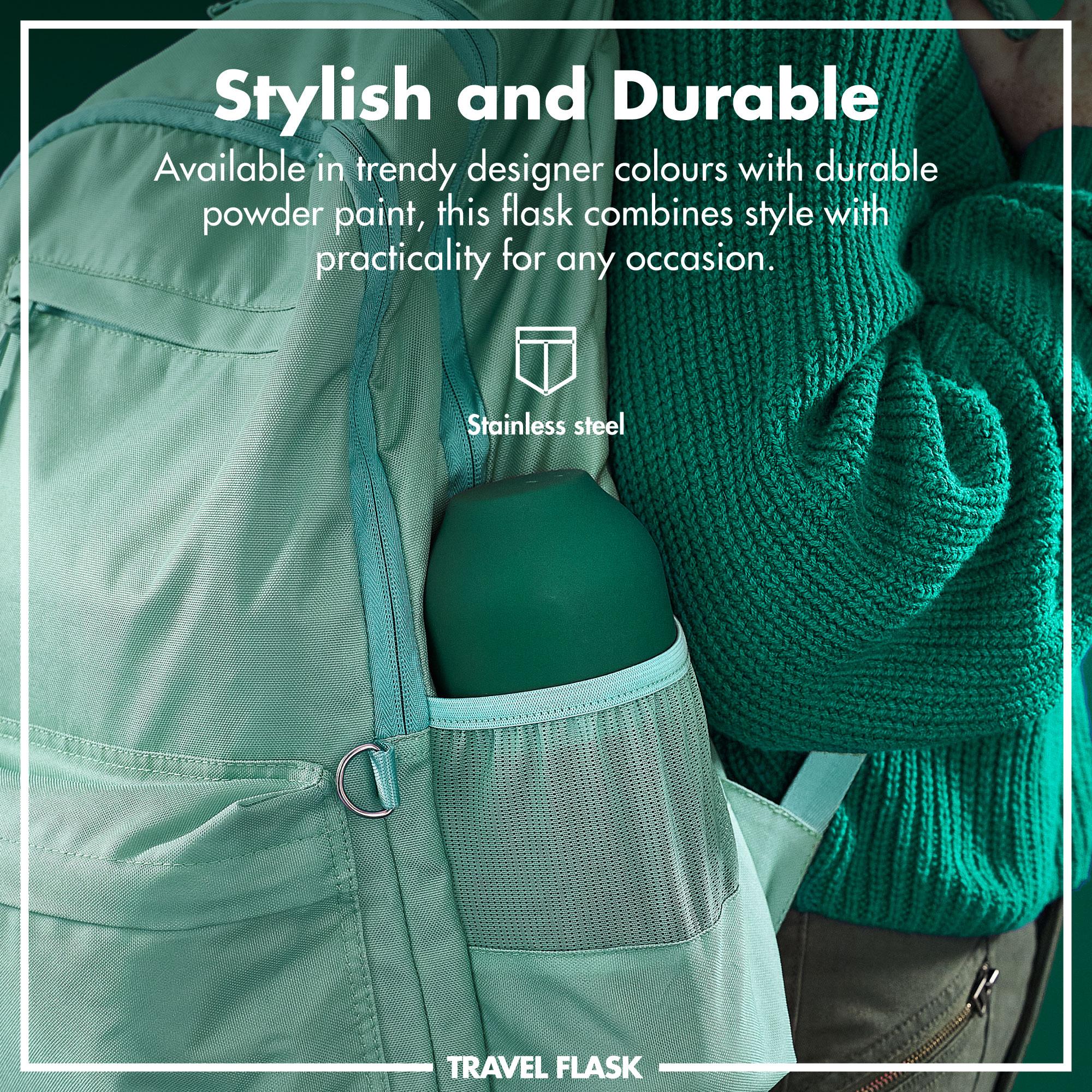 Green Luma vacuum insulated flask and mug by ION8, 700ml (24oz), showcasing the sleek, durable design with a secure lid.