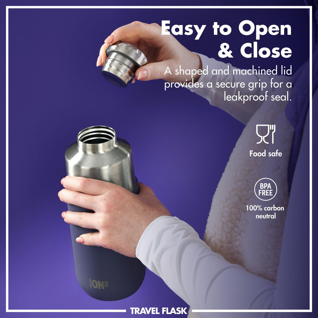 Luma vacuum insulated purple flask and mug set by ION8, 700ml (24oz), with a sleek design and durable construction.