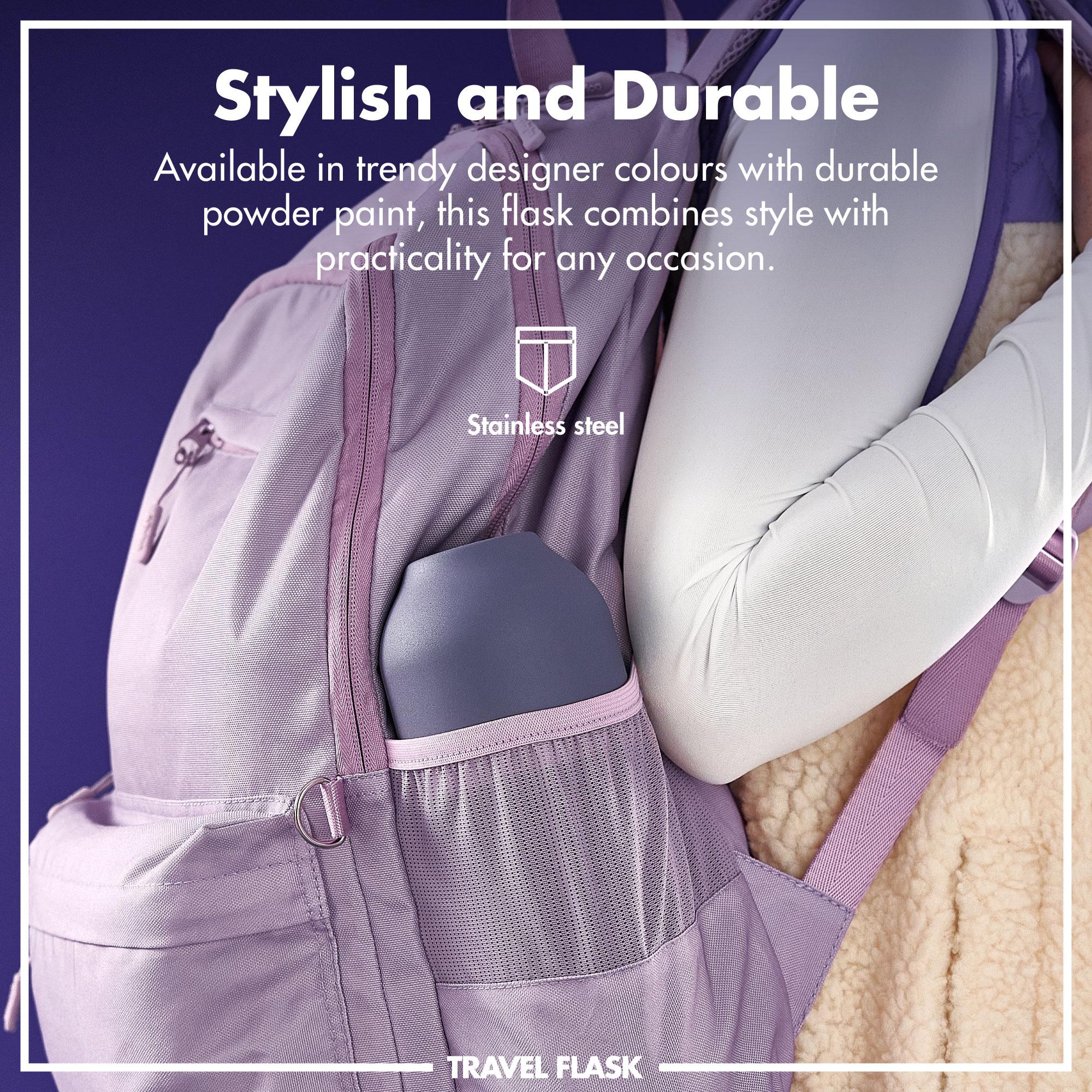 ION8 Luma vacuum insulated flask and mug in purple, 700ml (24oz), with a sleek design and double-wall insulation for hot or cold drinks.