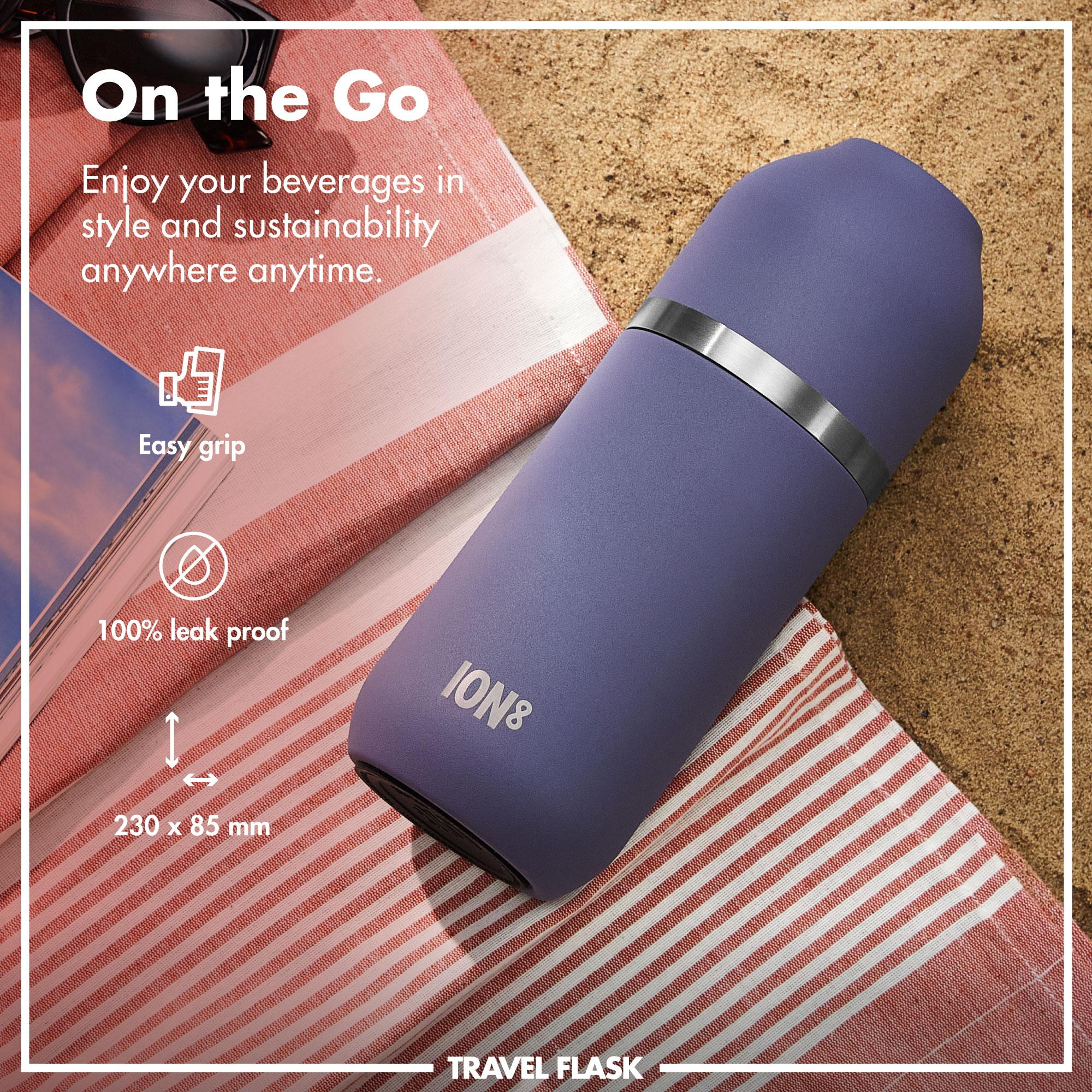 Purple ION8 Luma vacuum insulated flask and mug set, 700ml (24oz), with sleek design and double-wall insulation.