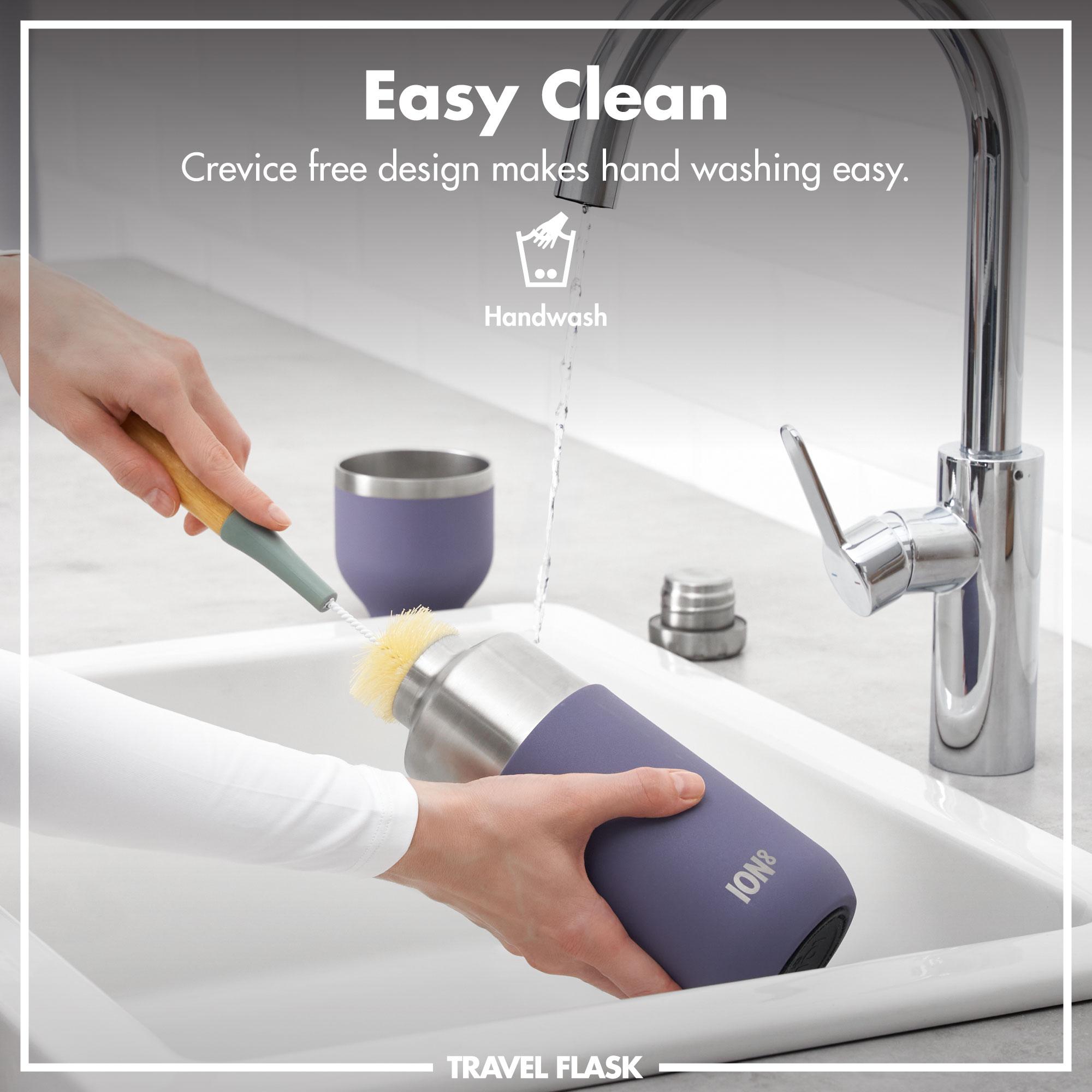 ION8 Luma vacuum-insulated purple flask and mug set, 700ml (24oz), featuring sleek design and durable stainless steel construction.